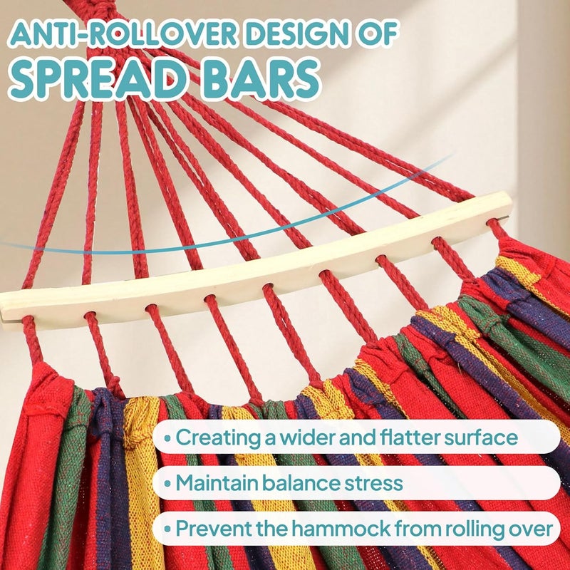 Anyoo Garden Cotton Hammock Comfortable Fabric Hammock with Spreader Bar Sturdy Hammocks Up to 450lbs Portable Lightweight Hammocks with Travel Bag for Camping Outdoor/Indoor Patio Backyard - Image 4